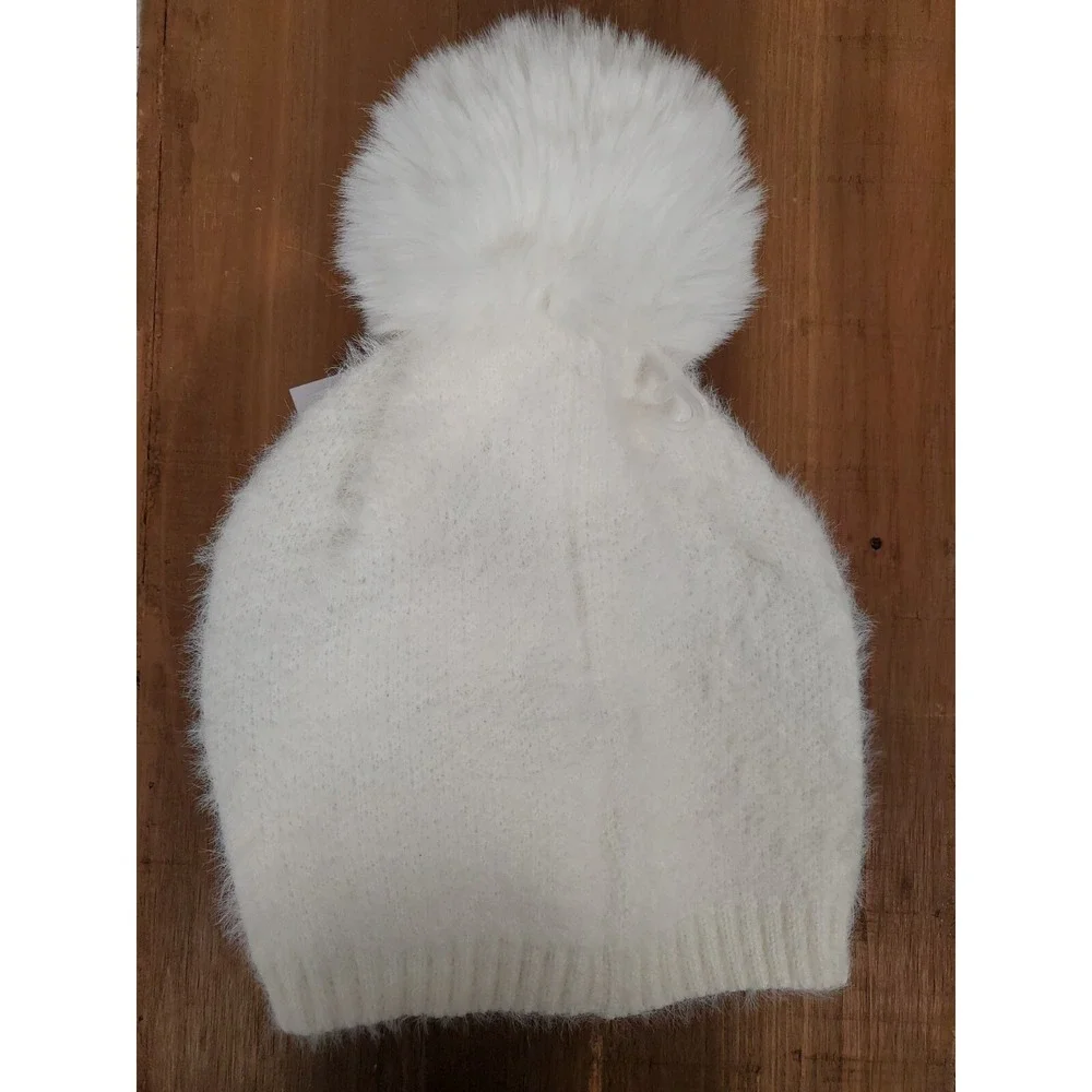Sequin Snowflake Hat & Gloves Set White Pom Pom Open Finger Texting Women's NEW